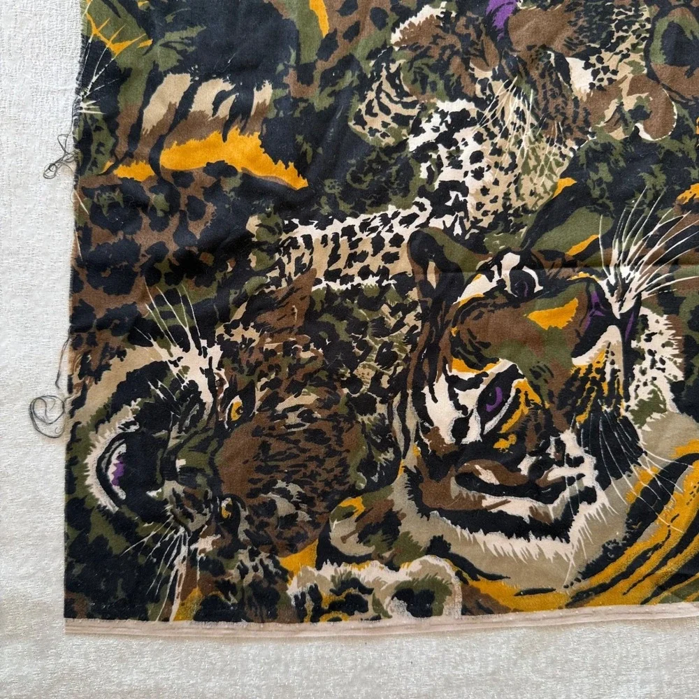 Vintage Jungle Animal Print Fabric Panel Tigers Leopards Upholstery 32x61 80's